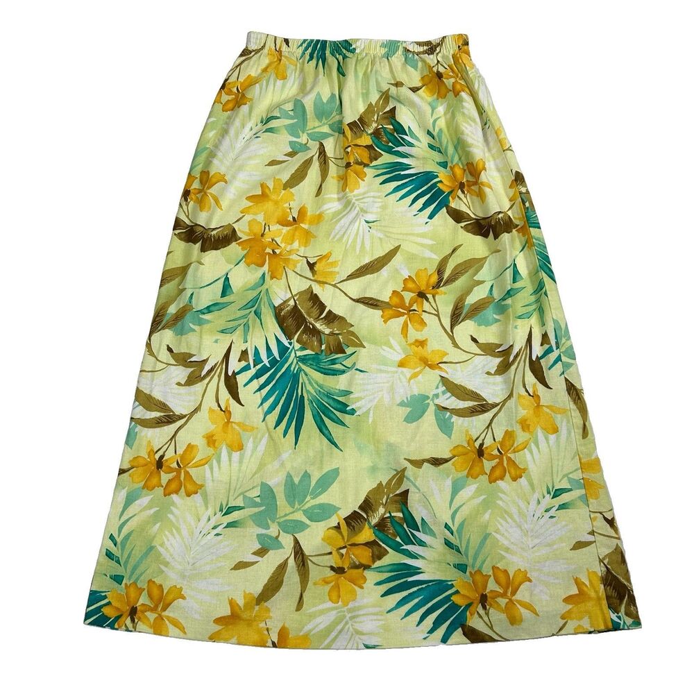Southern Lady Skirt Medium A-Line Long Floral Linen Blend Tropical Vacation
